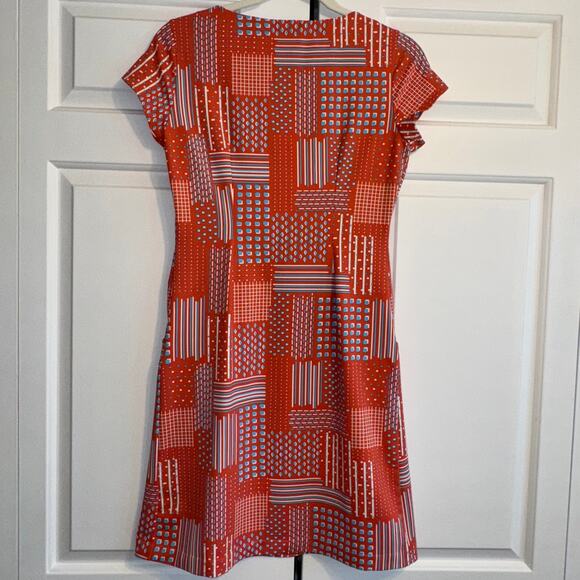 J. McLaughlin Dress /Orange Blue /Size Small/Short Sleeve Stretch Pockets - Picture 7 of 11